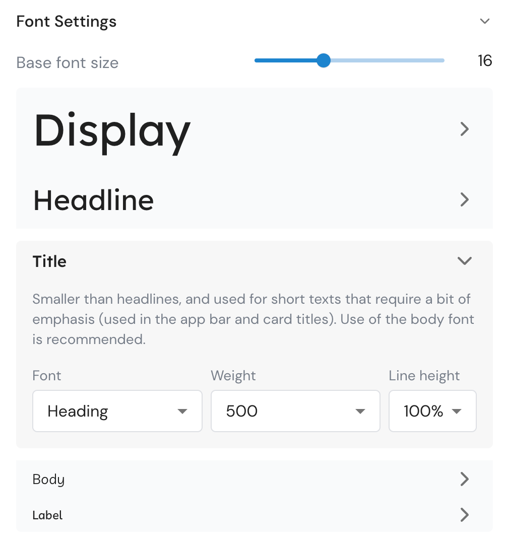 AppMachine allows you to change the font settings with a few clicks