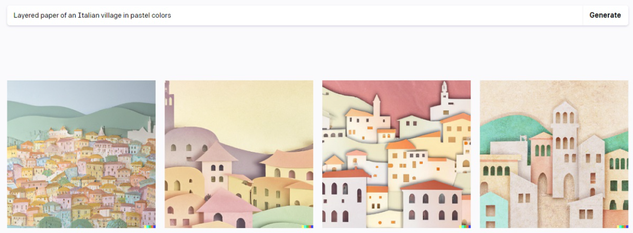 “Layered paper of an Italian village in pastel colors