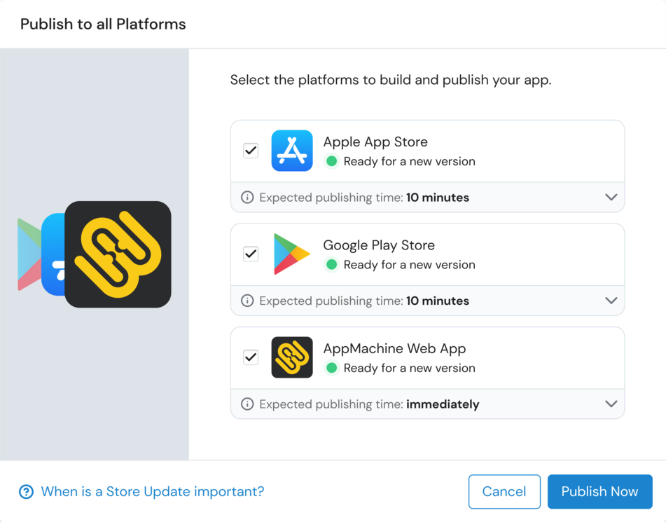 Publish your app to the various platforms