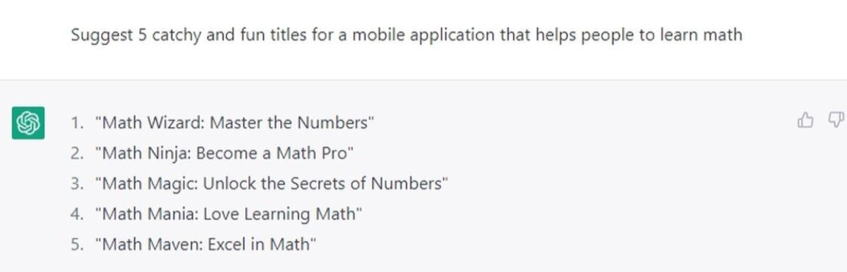 Titles for a mobile app that helps people to learn math
