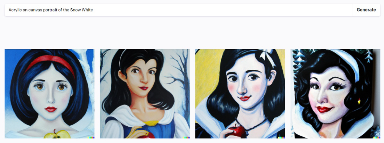 Portraits of Snow White generated by DALLE 2