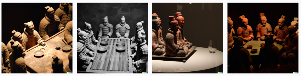 Terracotta warriors sitting around a table