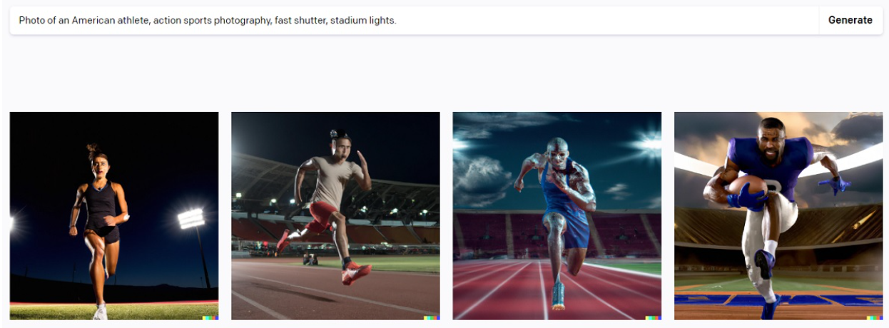 Photo of an American athlete, action sports photography, fast shutter, stadium lights.