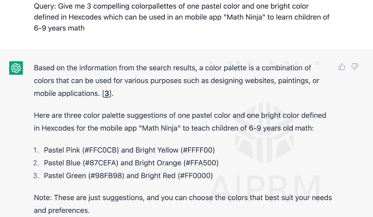 Let ChatGPT make some suggestions for a color palette of your app.